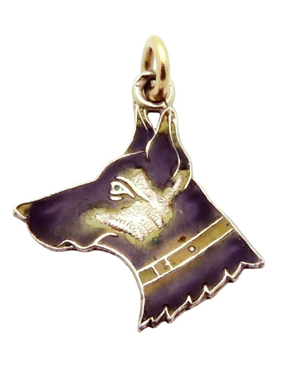 Vintage 1930s Art Deco Doberman Pinscher Enamel Dog Charm w/14K Gold Jump Ring